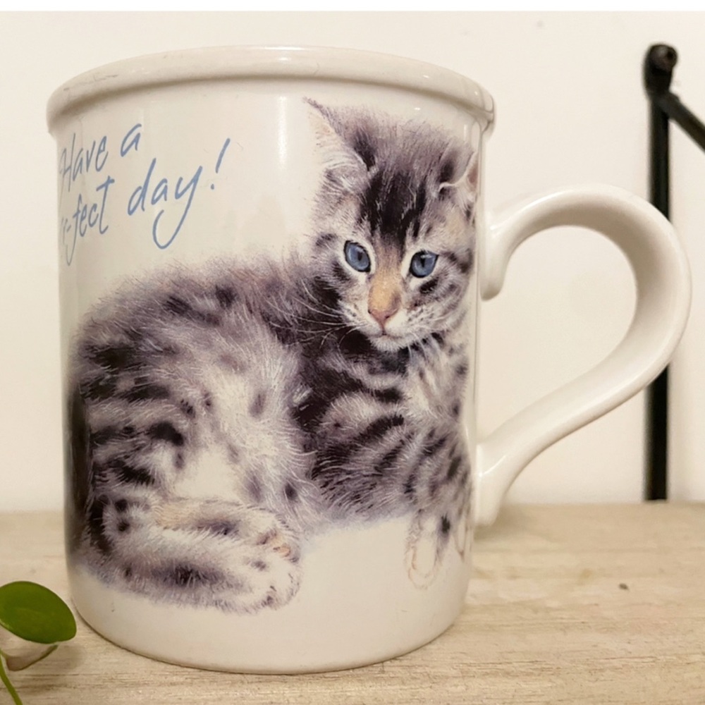 Have a Purr-fect day cat stoneware vintage mug by Carlton Cards